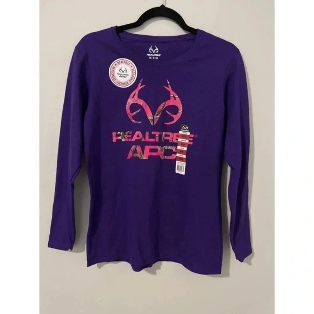 Realtree APC Women’s Long Sleeve Pink Camo Logo Purple Size Medium - Picture 2 of 5